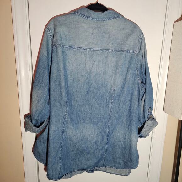 Talbots Denim Button Up Roll Tab Sleeve Sz 2X 100% Cotton Soft Minimalist - Picture 6 of 7